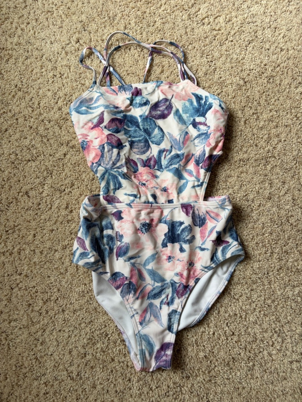 abercrombie kids Floral One-Piece Swimsuit in White, Pink, Blue